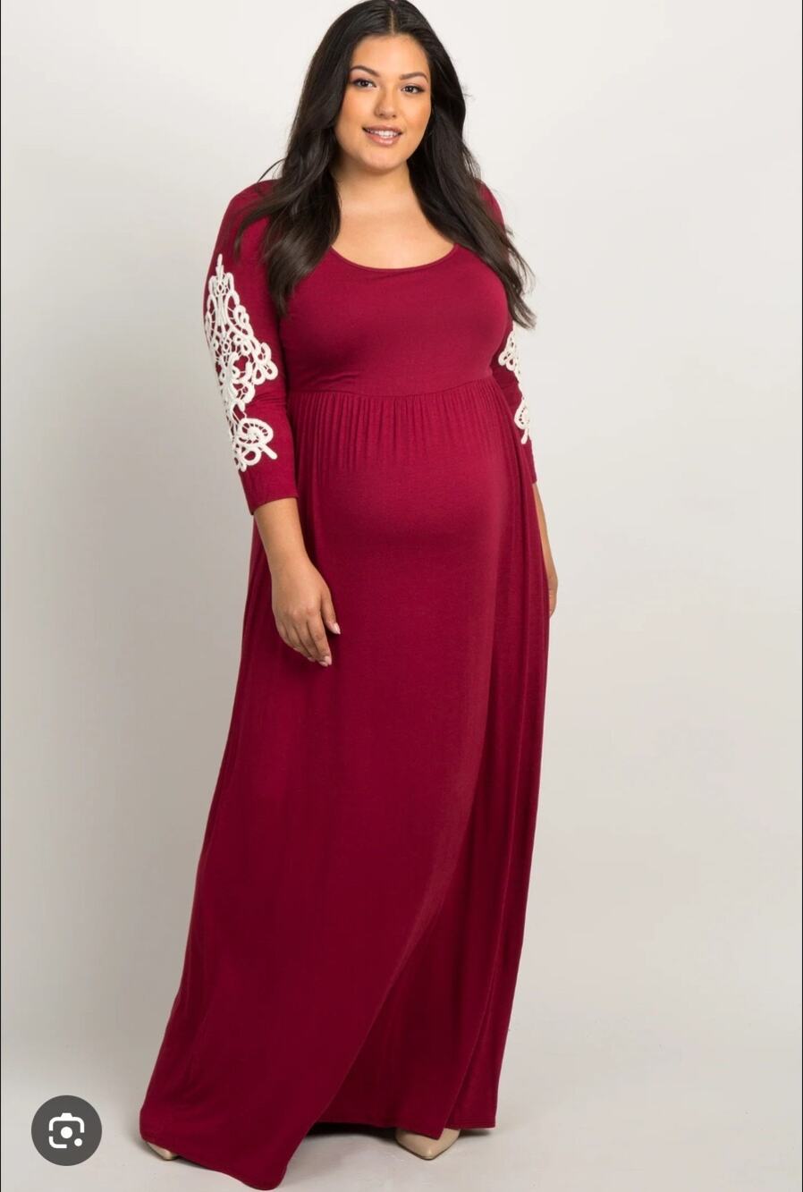 Pink Blush Women's Burgundy Maxi Dress Crochet Sleeve Size Small Maternity Gown